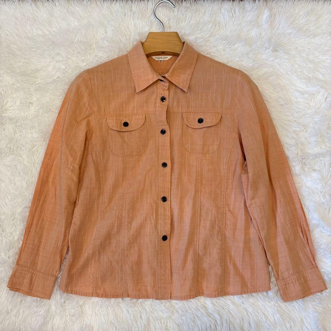 .ノアジェ 長袖シャツ ポケット　オレンジ L 無地　綿100% 可愛い