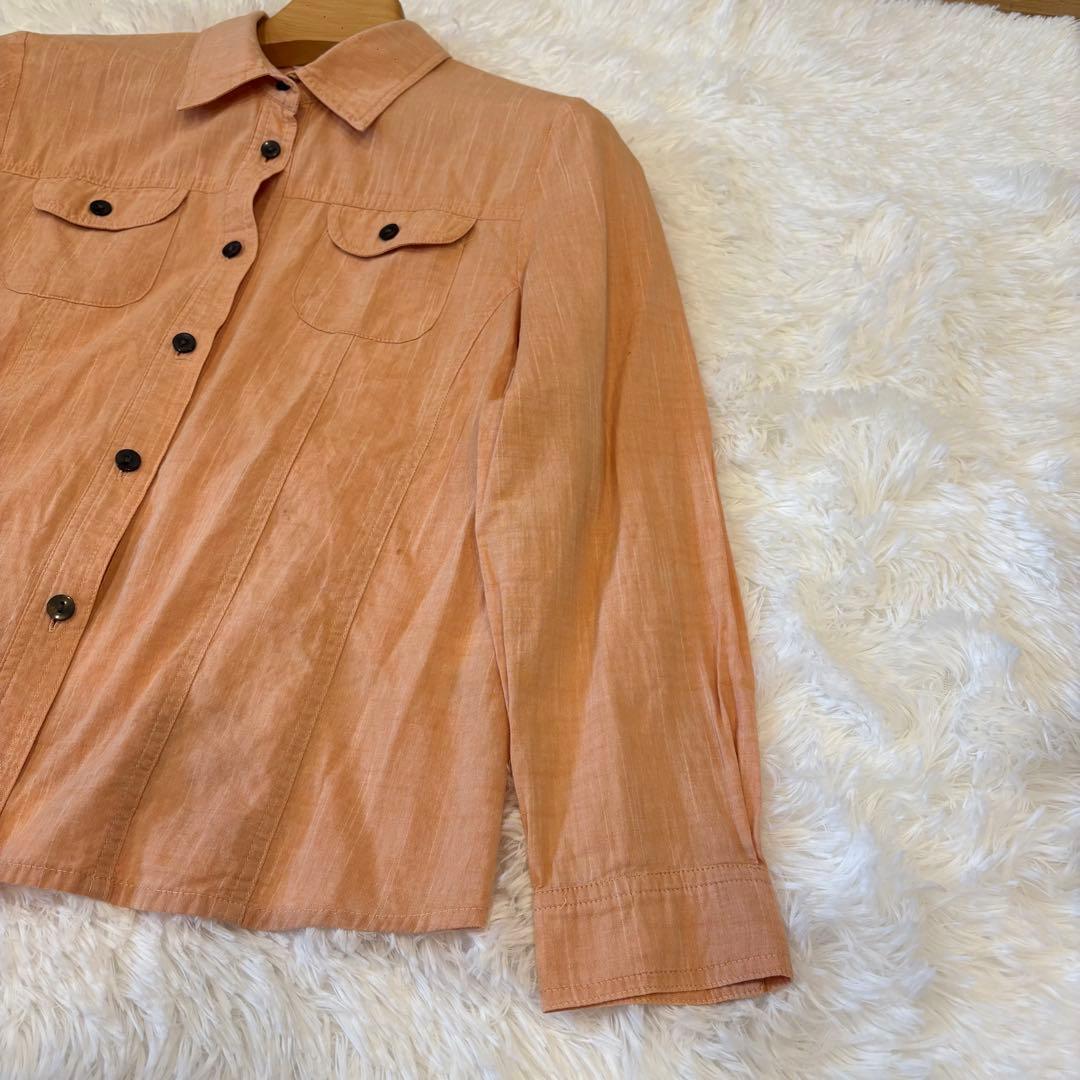 .ノアジェ 長袖シャツ ポケット　オレンジ L 無地　綿100% 可愛い 3