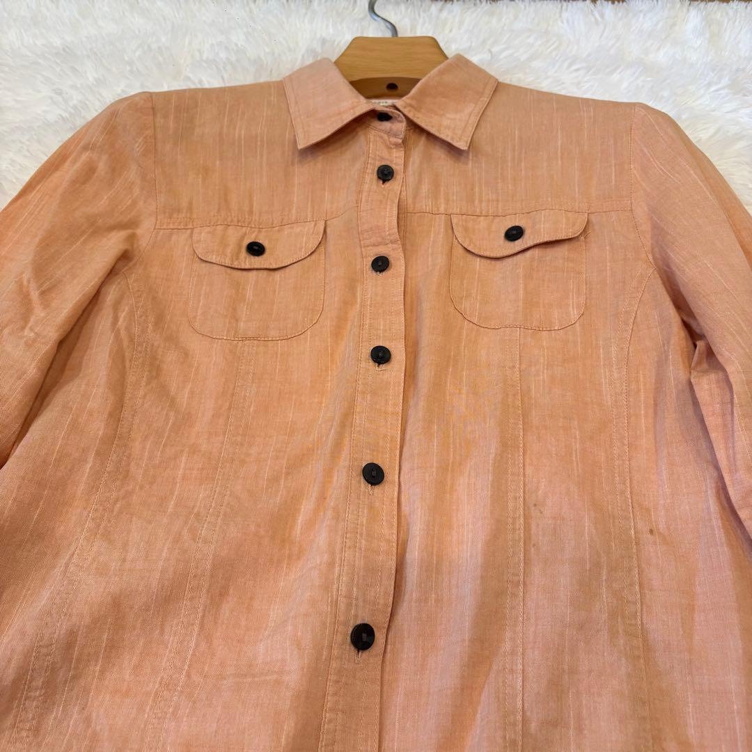 .ノアジェ 長袖シャツ ポケット　オレンジ L 無地　綿100% 可愛い 4