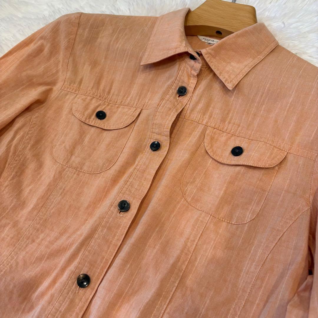 .ノアジェ 長袖シャツ ポケット　オレンジ L 無地　綿100% 可愛い 5