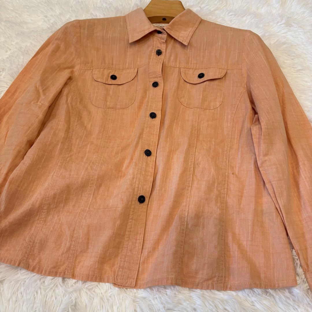 .ノアジェ 長袖シャツ ポケット　オレンジ L 無地　綿100% 可愛い 6