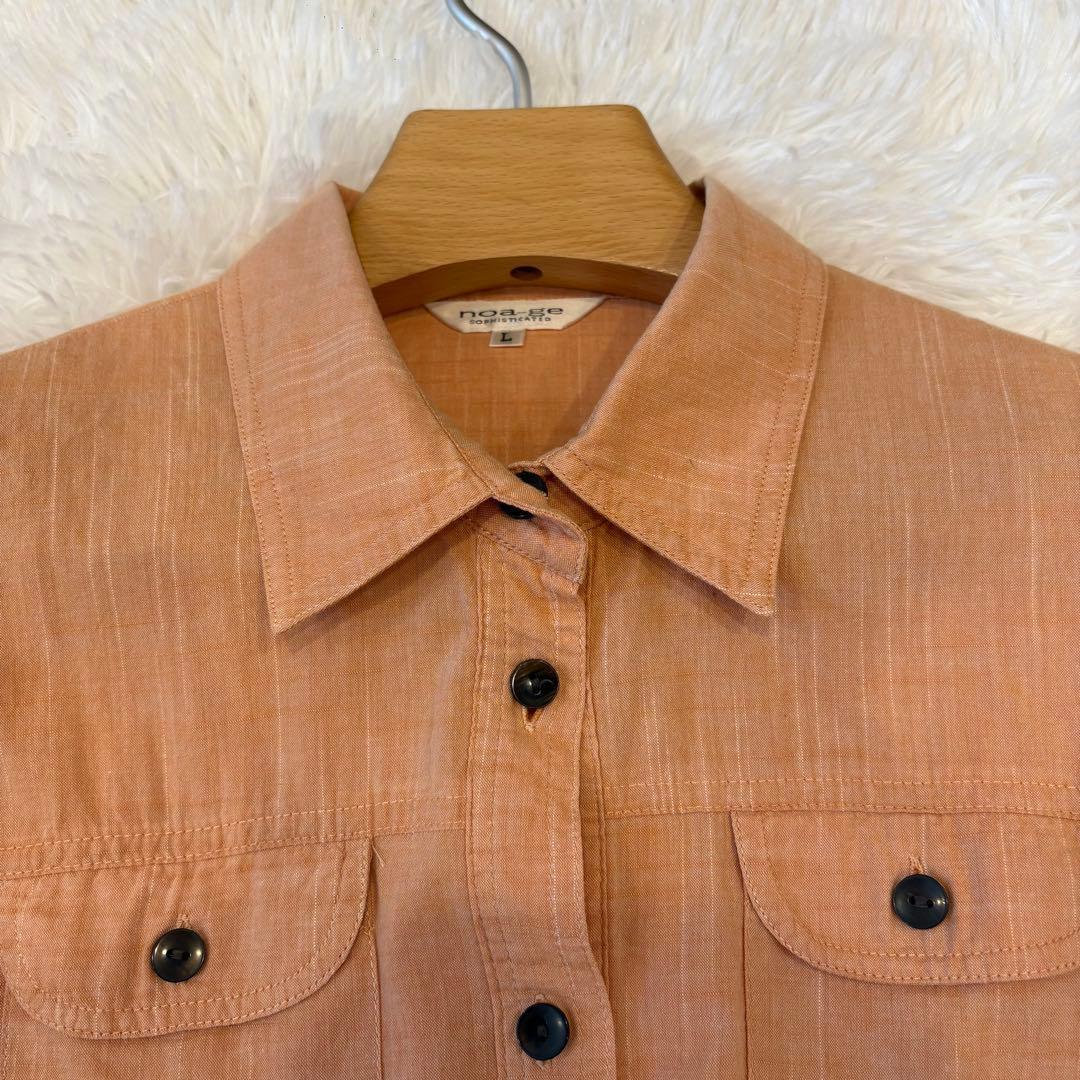 .ノアジェ 長袖シャツ ポケット　オレンジ L 無地　綿100% 可愛い 7