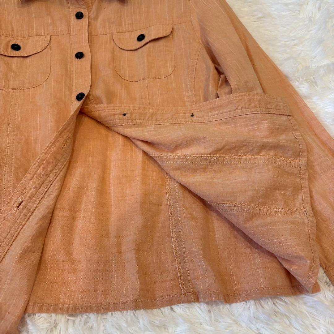 .ノアジェ 長袖シャツ ポケット　オレンジ L 無地　綿100% 可愛い 8