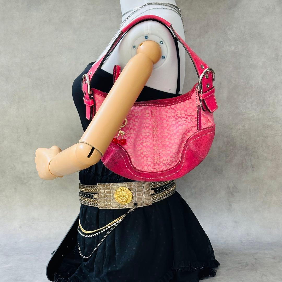 Y2K COACH Pink Signature Hobo Bag 14