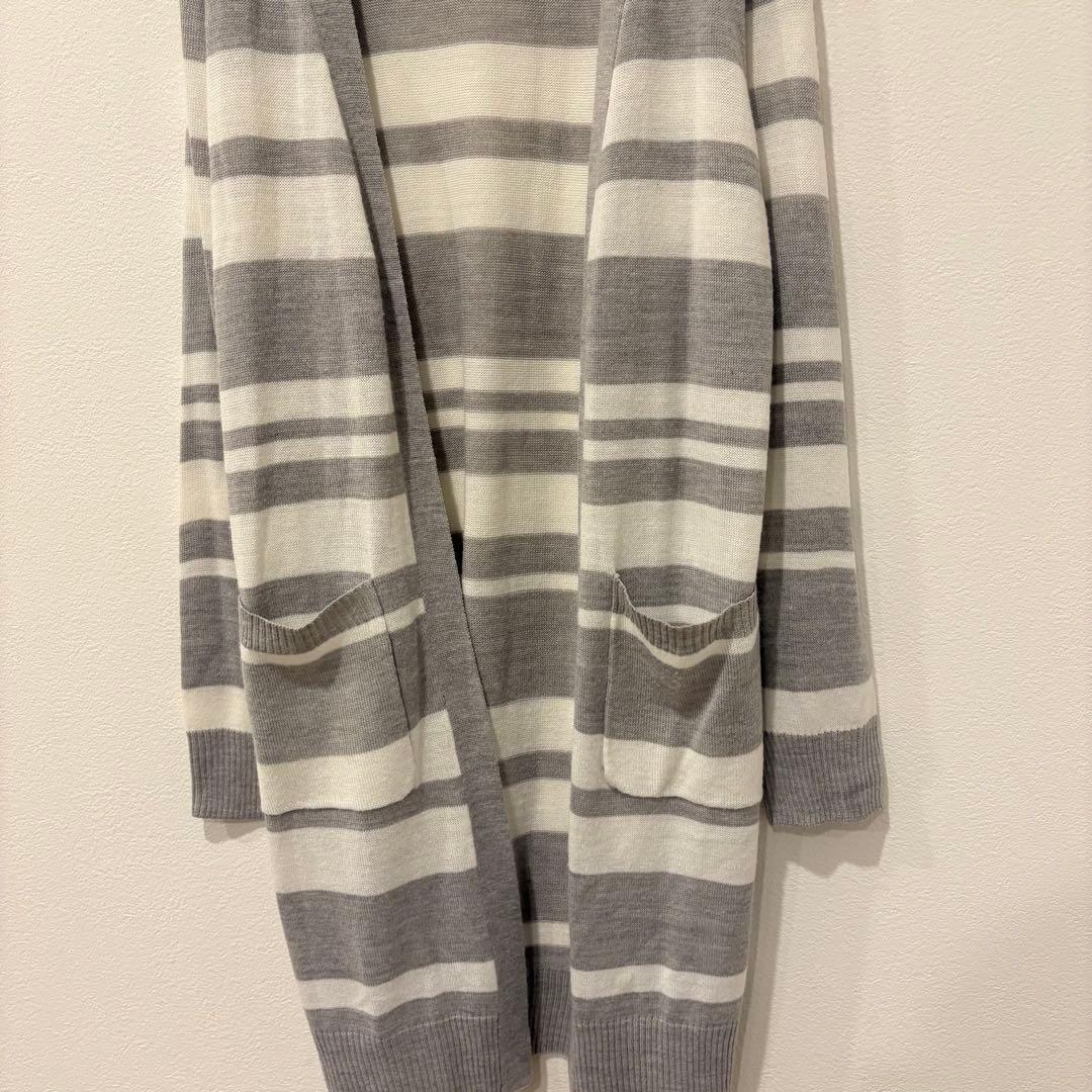 Suneue ロングカーディガン ボーダー 長袖　グレー M 羽織り ニット 3