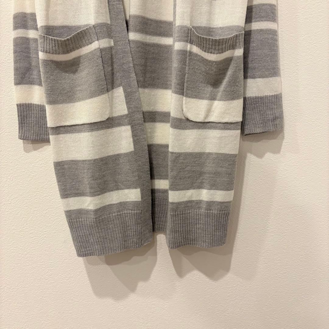 Suneue ロングカーディガン ボーダー 長袖　グレー M 羽織り ニット 4