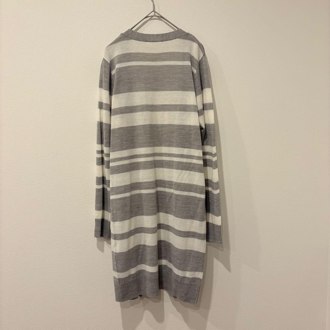 Suneue ロングカーディガン ボーダー 長袖　グレー M 羽織り ニット 5