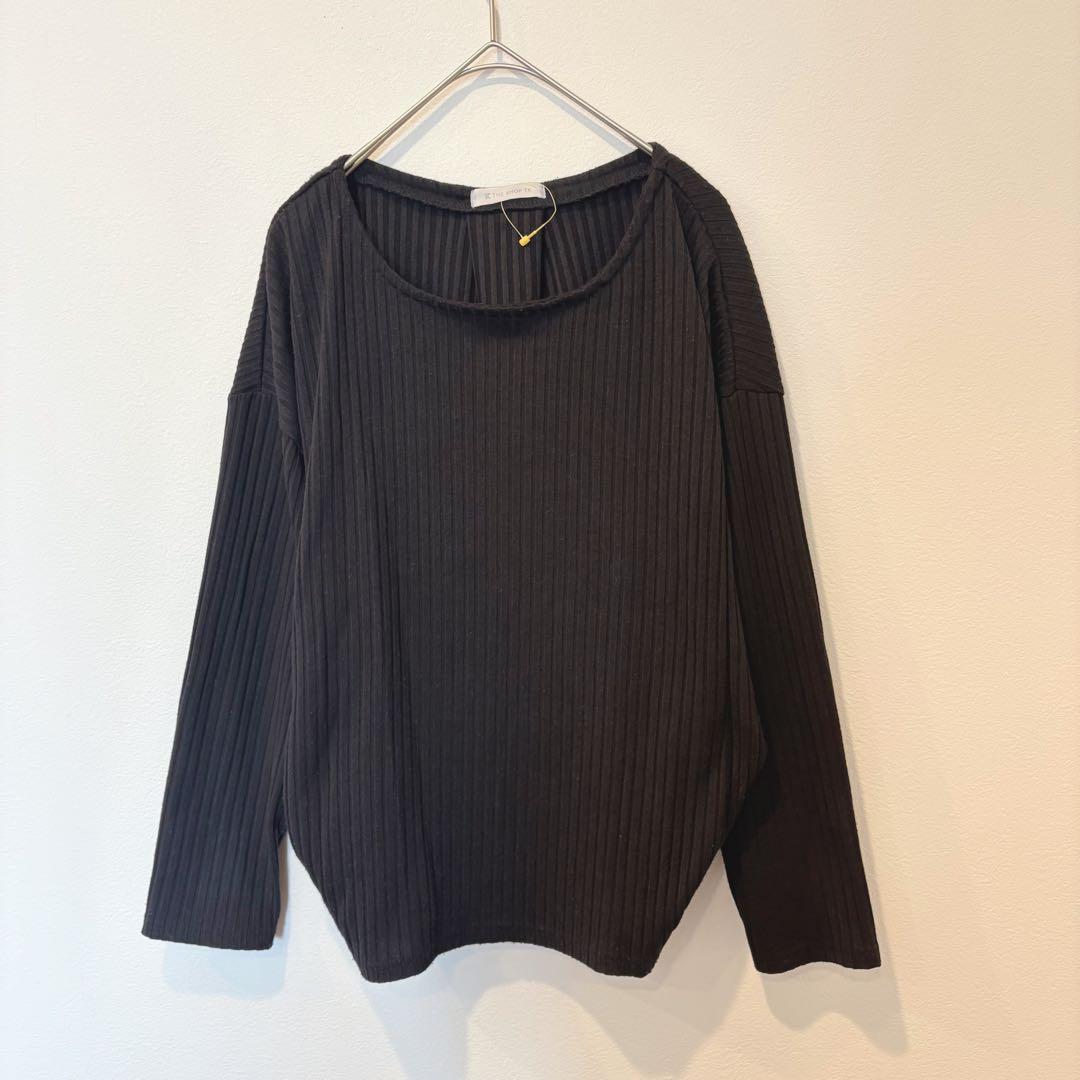 THE SHOP TK リブ　長袖カットソー　黒 ブラック　無地　シンプル