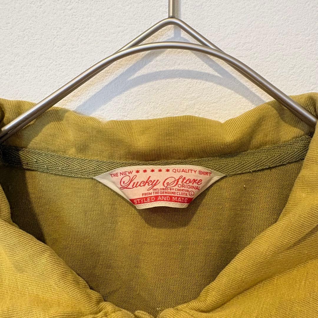 ラッキーストア ポロシャツ 半袖 ボーダー 切替 カーキ ベージュ L 3