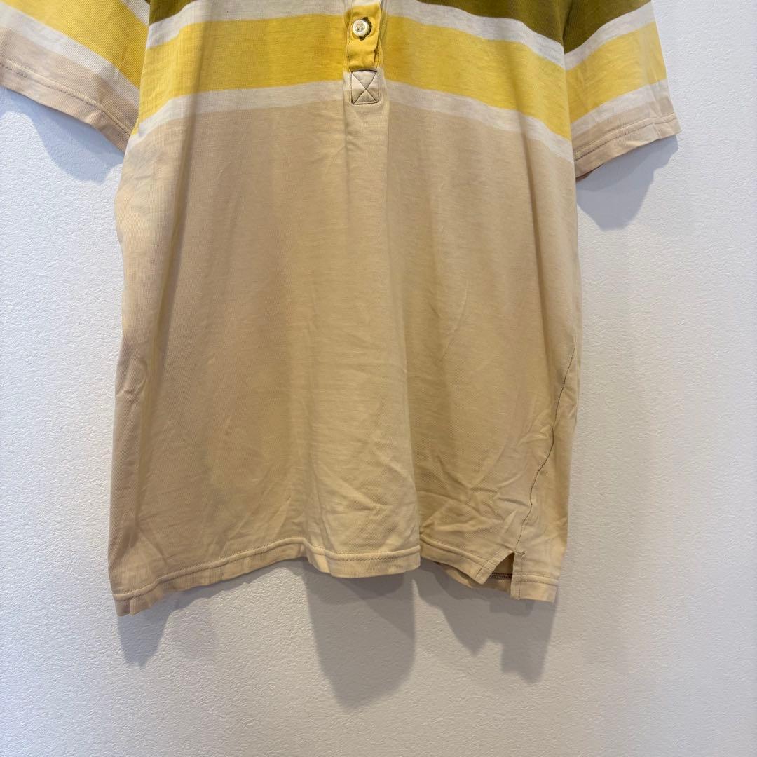 ラッキーストア ポロシャツ 半袖 ボーダー 切替 カーキ ベージュ L 4