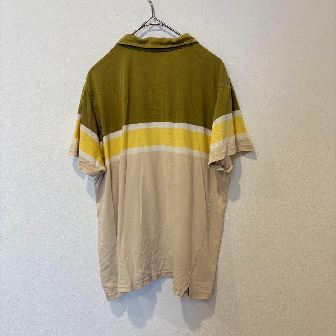 ラッキーストア ポロシャツ 半袖 ボーダー 切替 カーキ ベージュ L 5