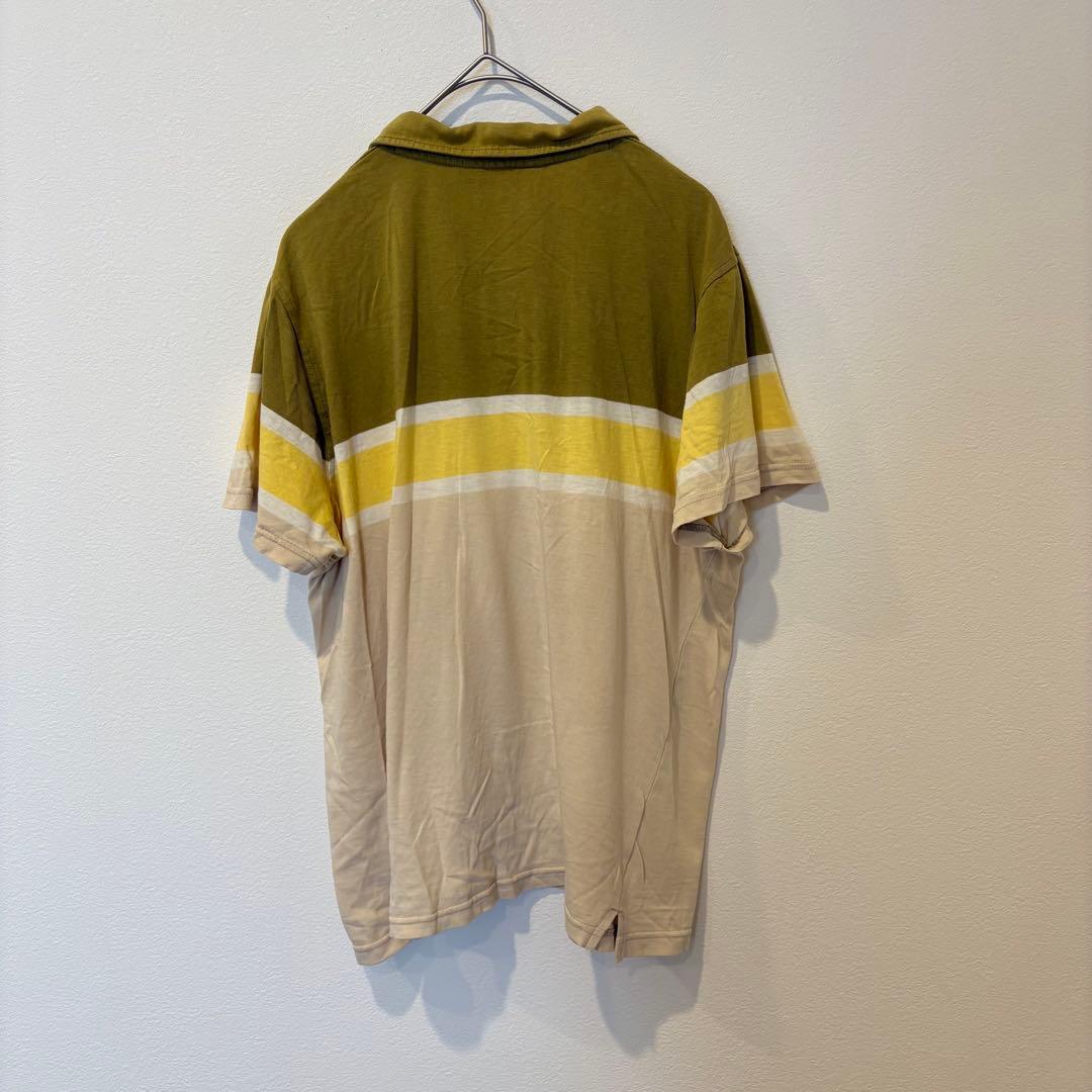 ラッキーストア ポロシャツ 半袖 ボーダー 切替 カーキ ベージュ L 6