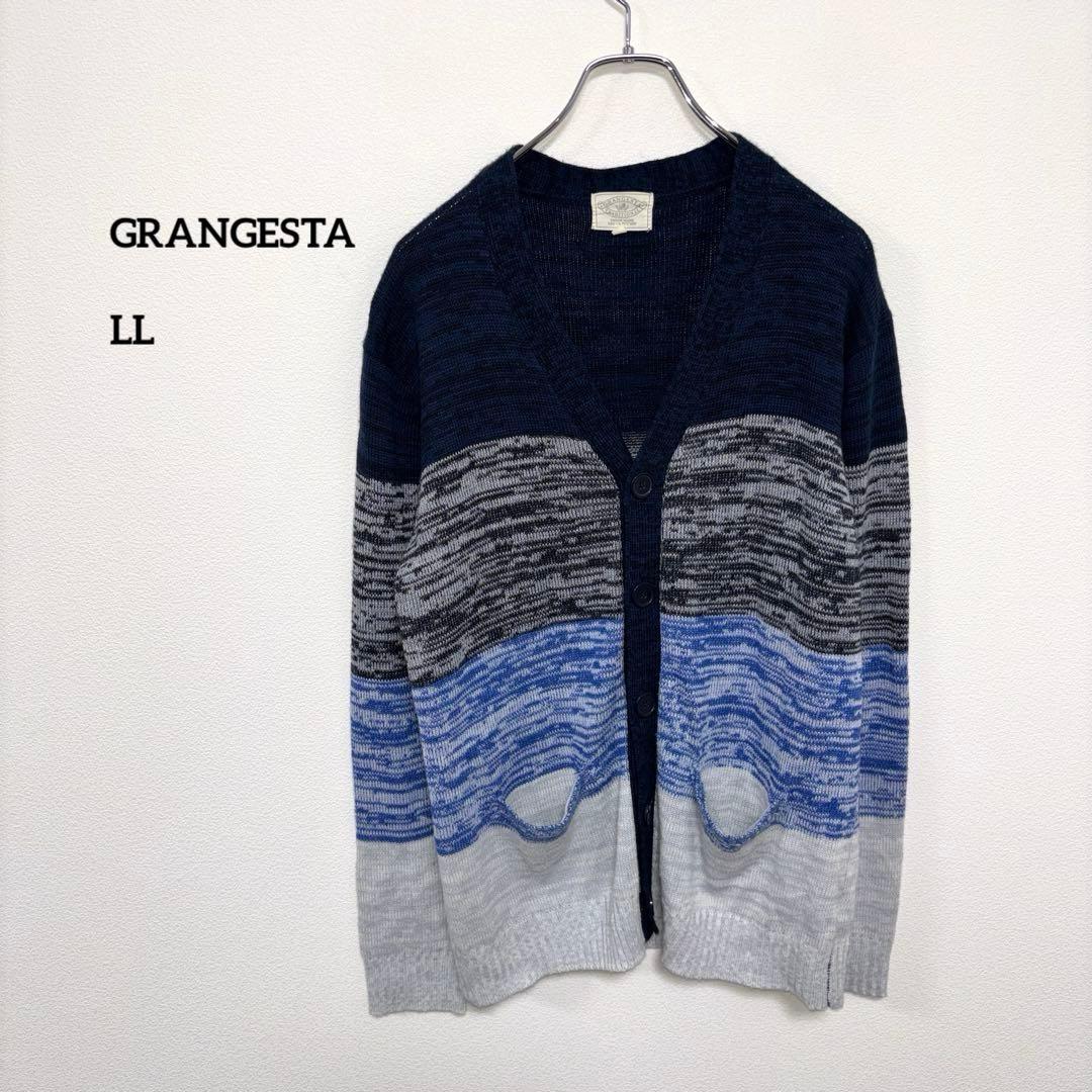 GRANGESTA グラデーションカーディガンLLサイズ ニットネイビーd687