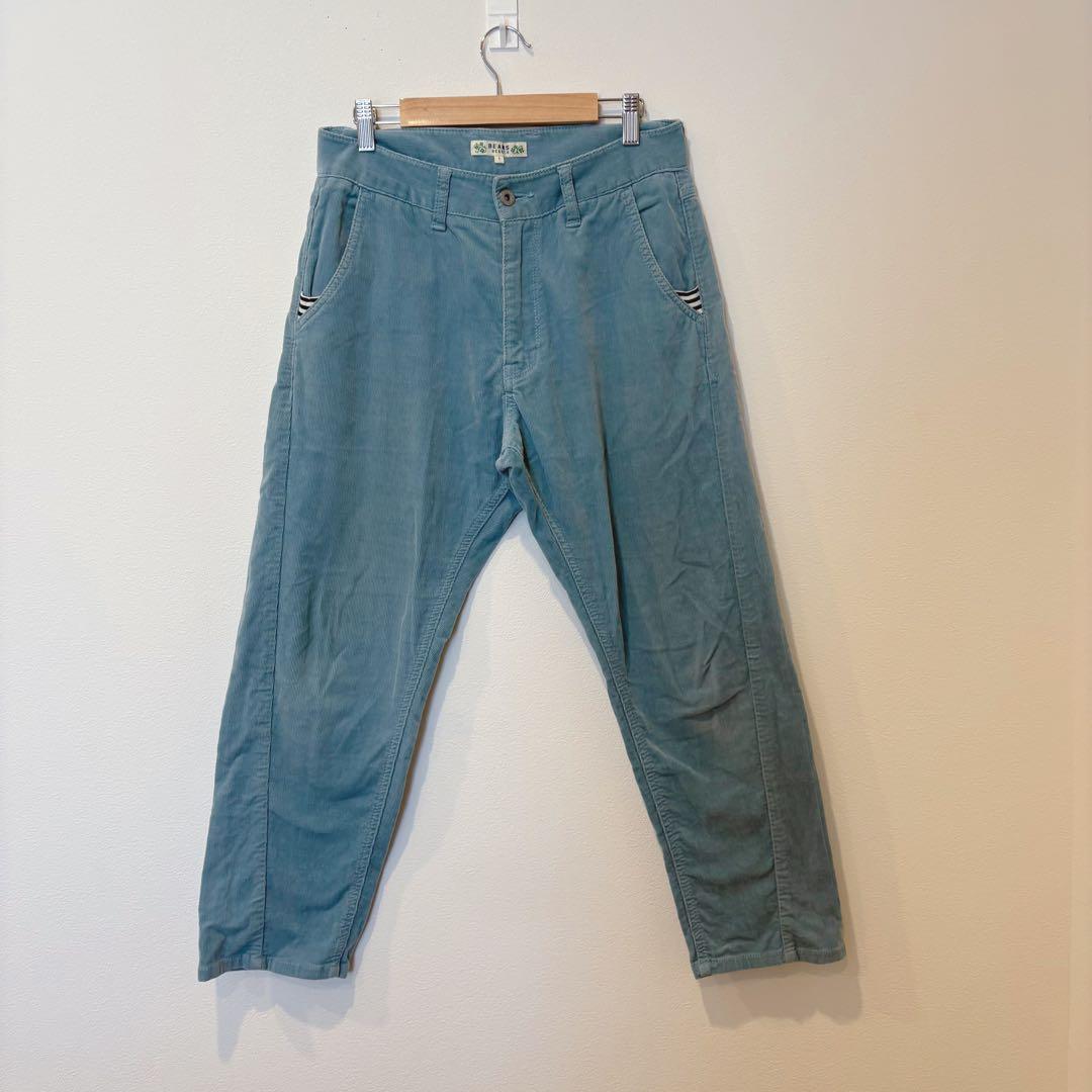 ビームスハート コーデュロイ パンツ テーパード ブルー　青　M 無地