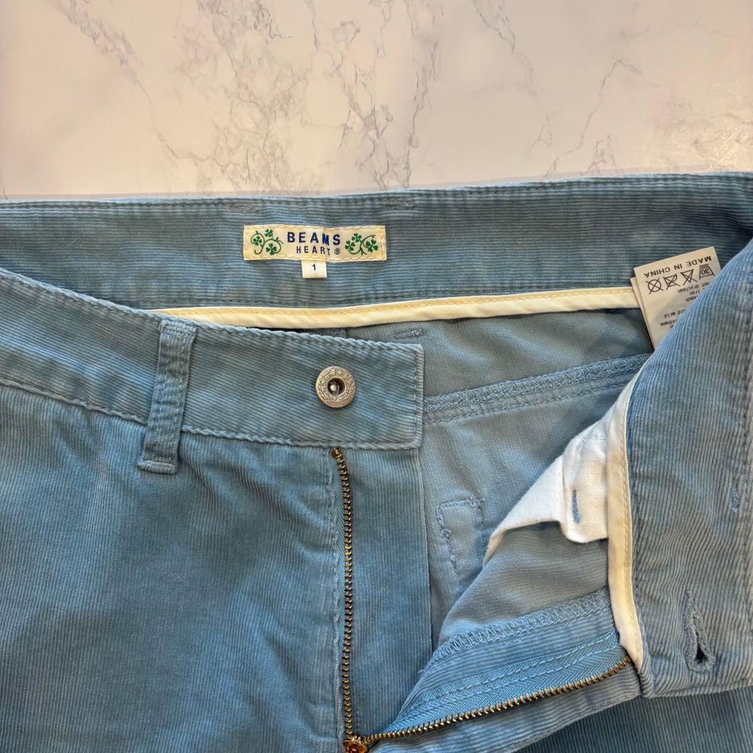 ビームスハート コーデュロイ パンツ テーパード ブルー　青　M 無地 10