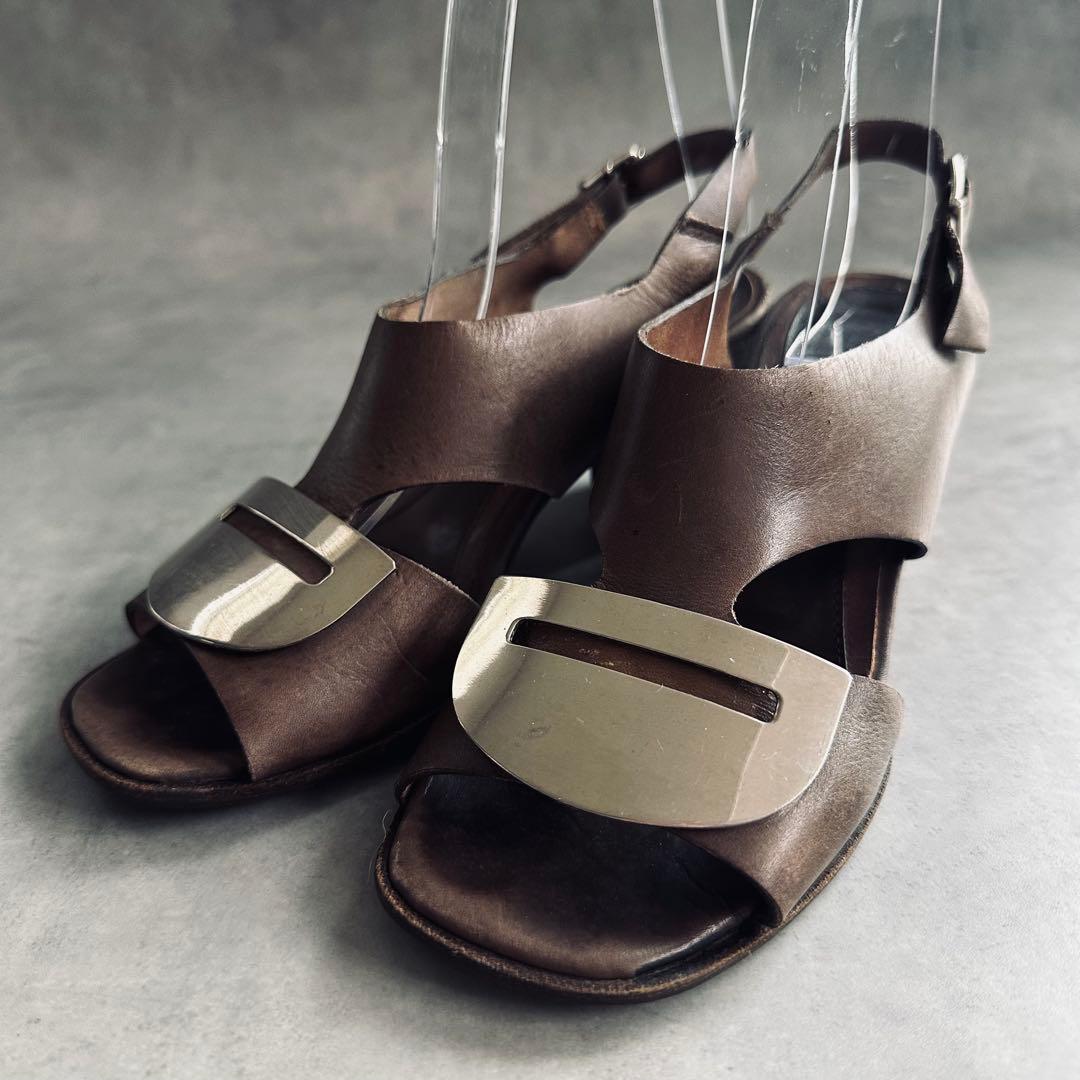 MARNI シルバー金具　レザー　アンクルストラップサンダル ダークブラウン