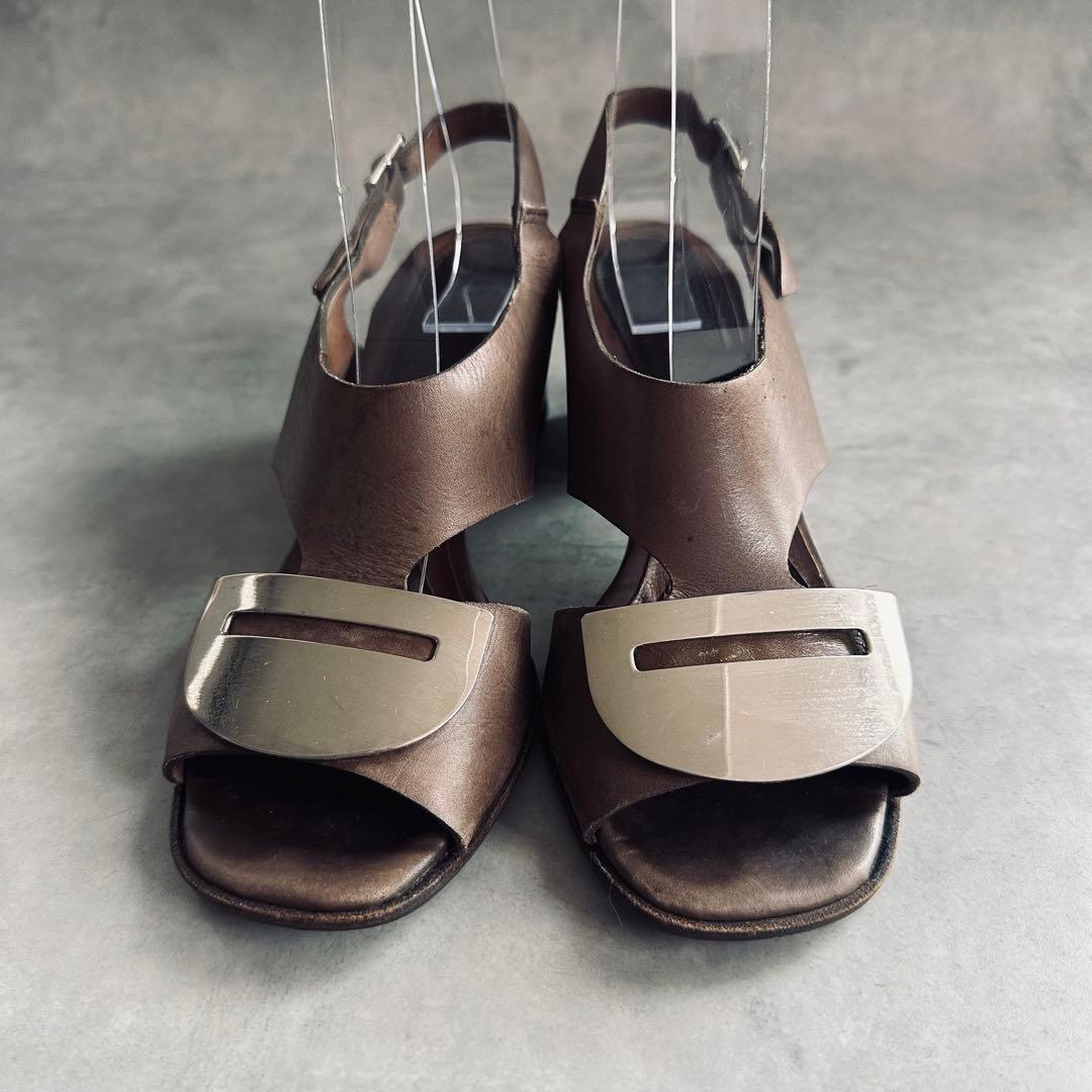MARNI シルバー金具　レザー　アンクルストラップサンダル ダークブラウン 3