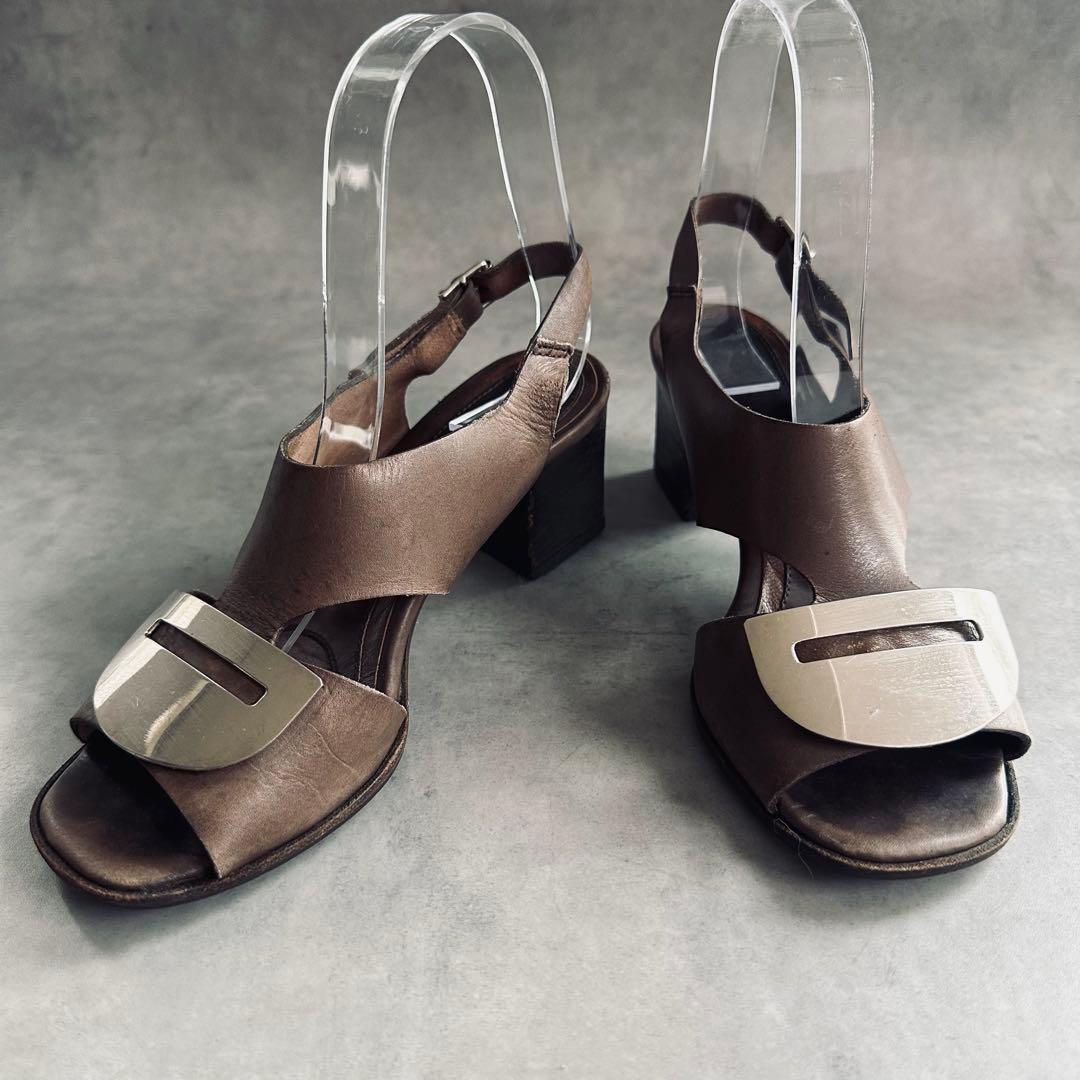 MARNI シルバー金具　レザー　アンクルストラップサンダル ダークブラウン 4