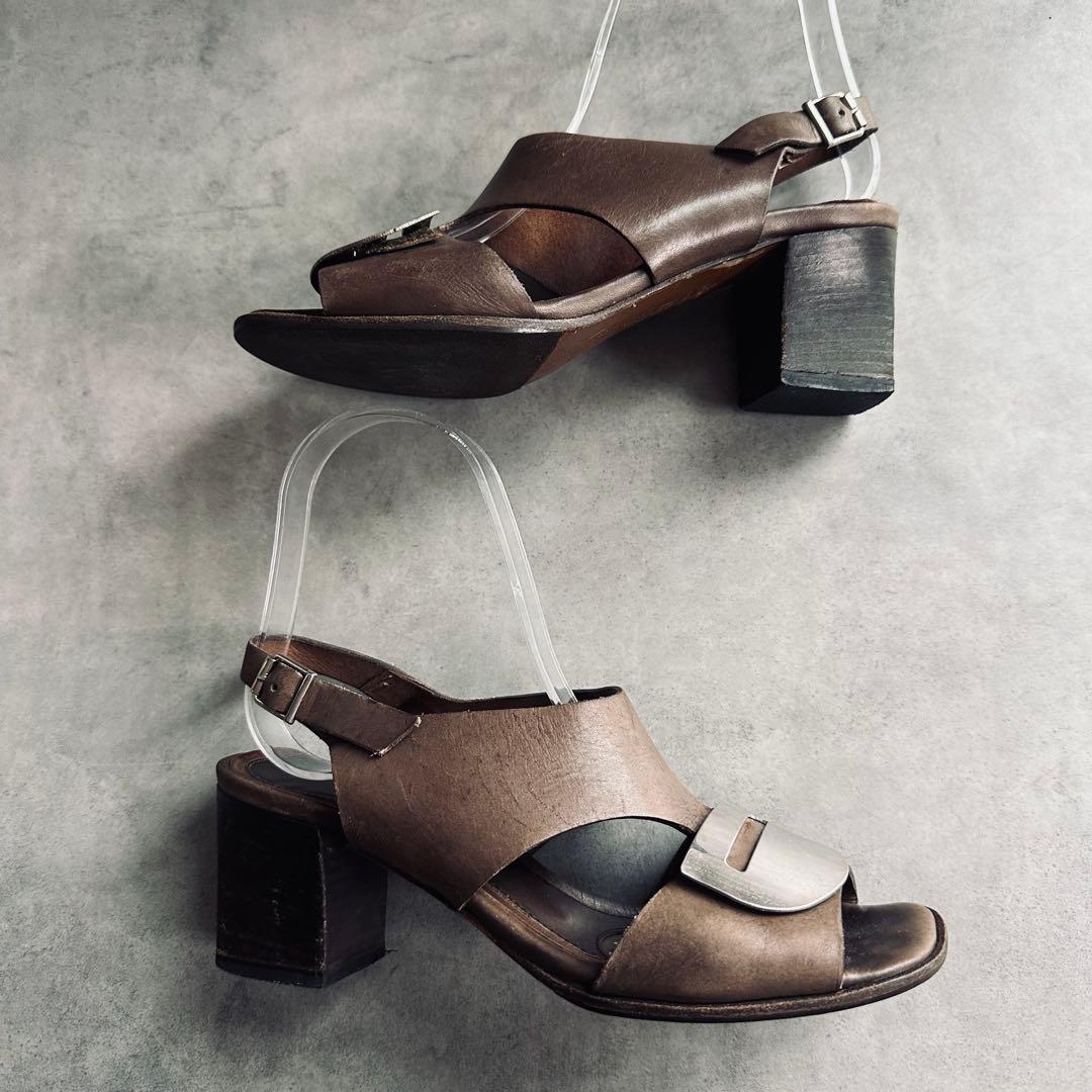 MARNI シルバー金具　レザー　アンクルストラップサンダル ダークブラウン 5