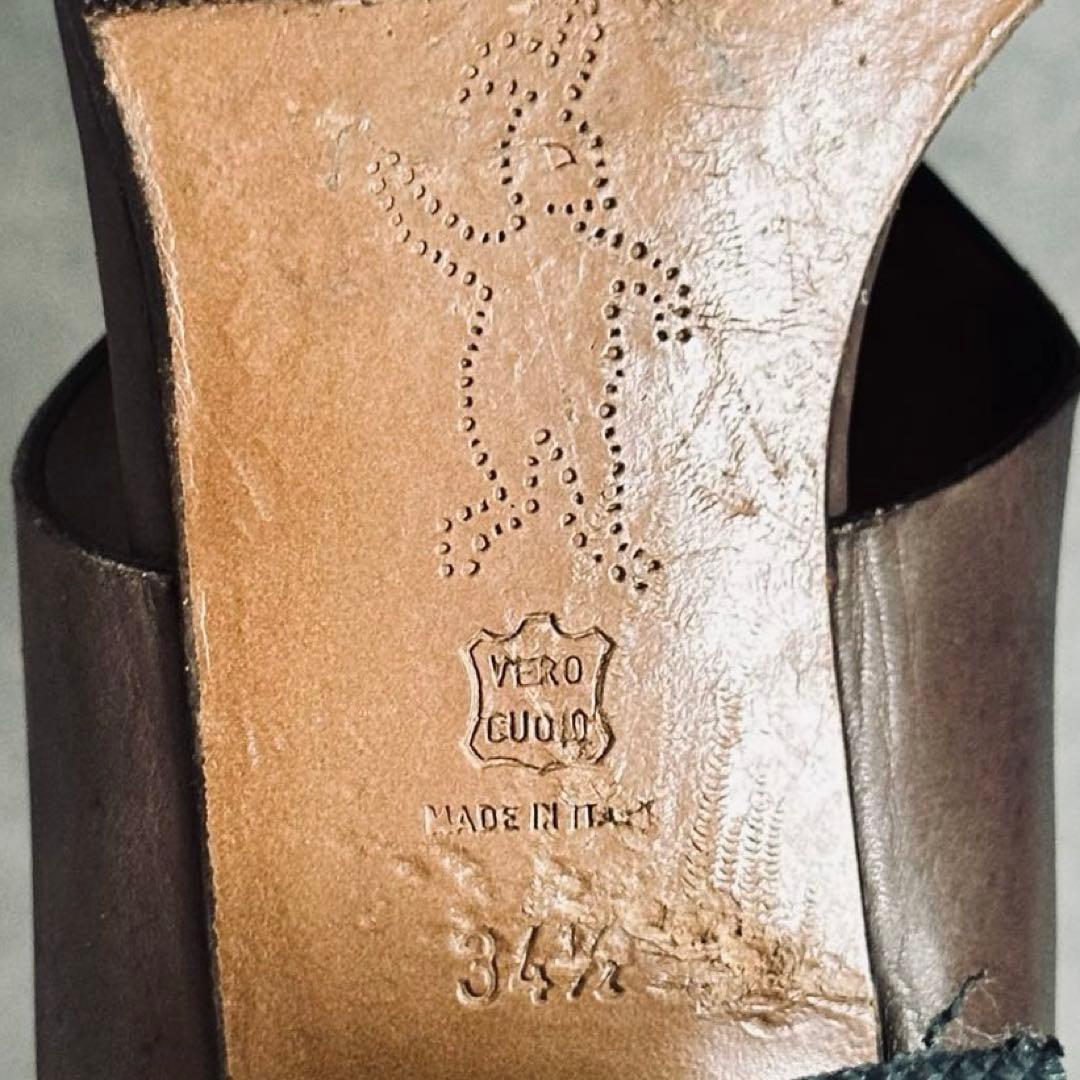 MARNI シルバー金具　レザー　アンクルストラップサンダル ダークブラウン 9