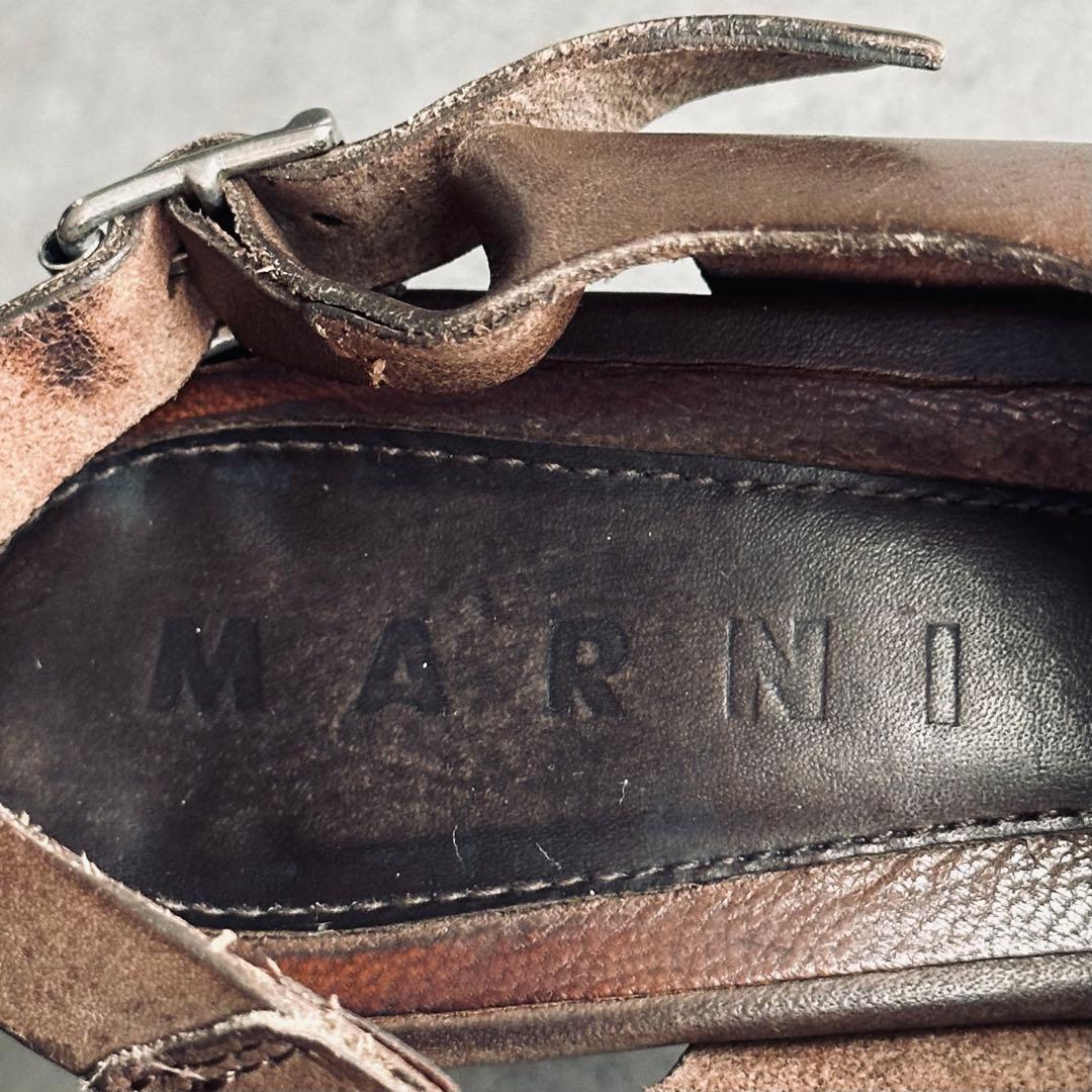 MARNI シルバー金具　レザー　アンクルストラップサンダル ダークブラウン 10